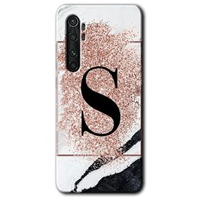 Xiaomi Mi Note 10 Lite Pembe Mermer Desenli S Harfi Baskılı Uyumlu Silikon Kılıf