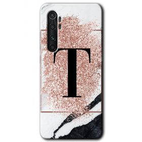 Xiaomi Mi Note 10 Lite Pembe Mermer Desenli T Harfi Baskılı Uyumlu Silikon Kılıf