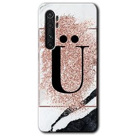 Xiaomi Mi Note 10 Lite Pembe Mermer Desenli U Harfi Baskılı Uyumlu Silikon Kılıf