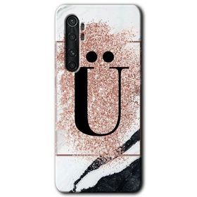 Xiaomi Mi Note 10 Lite Pembe Mermer Desenli U Harfi Baskılı Uyumlu Silikon Kılıf