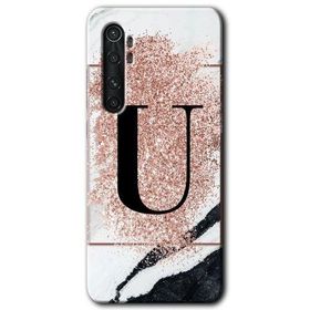 Xiaomi Mi Note 10 Lite Pembe Mermer Desenli U Harfi Baskılı Uyumlu Silikon Kılıf