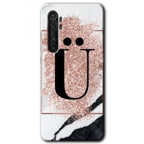 Xiaomi Mi Note 10 Lite Pembe Mermer Desenli U Harfi Baskılı Uyumlu Silikon Kılıf
