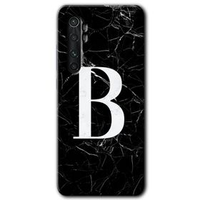 Xiaomi Mi Note 10 Lite Siyah Mermer Desenli B Harfi Baskılı Uyumlu Silikon Kılıf