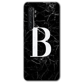 Xiaomi Mi Note 10 Lite Siyah Mermer Desenli B Harfi Baskılı Uyumlu Silikon Kılıf