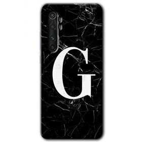 Xiaomi Mi Note 10 Lite Siyah Mermer Desenli G Harfi Baskılı Uyumlu Silikon Kılıf