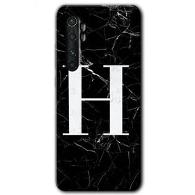 Xiaomi Mi Note 10 Lite Siyah Mermer Desenli H Harfi Baskılı Uyumlu Silikon Kılıf