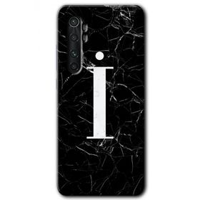 Xiaomi Mi Note 10 Lite Siyah Mermer Desenli İ Harfi Baskılı Uyumlu Silikon Kılıf
