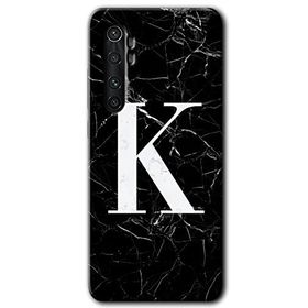 Xiaomi Mi Note 10 Lite Siyah Mermer Desenli K Harfi Baskılı Uyumlu Silikon Kılıf