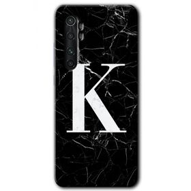 Xiaomi Mi Note 10 Lite Siyah Mermer Desenli K Harfi Baskılı Uyumlu Silikon Kılıf