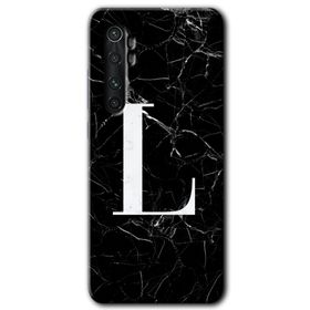 Xiaomi Mi Note 10 Lite Siyah Mermer Desenli L Harfi Baskılı Uyumlu Silikon Kılıf