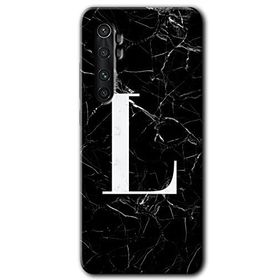 Xiaomi Mi Note 10 Lite Siyah Mermer Desenli L Harfi Baskılı Uyumlu Silikon Kılıf