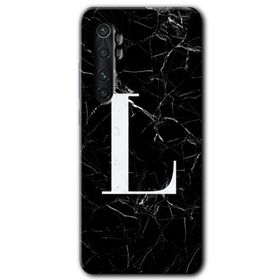 Xiaomi Mi Note 10 Lite Siyah Mermer Desenli L Harfi Baskılı Uyumlu Silikon Kılıf