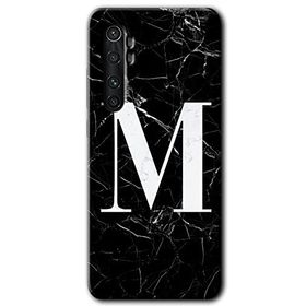 Xiaomi Mi Note 10 Lite Siyah Mermer Desenli M Harfi Baskılı Uyumlu Silikon Kılıf