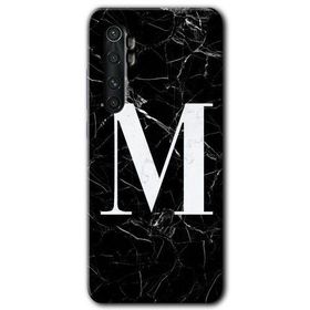 Xiaomi Mi Note 10 Lite Siyah Mermer Desenli M Harfi Baskılı Uyumlu Silikon Kılıf