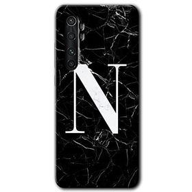Xiaomi Mi Note 10 Lite Siyah Mermer Desenli N Harfi Baskılı Uyumlu Silikon Kılıf