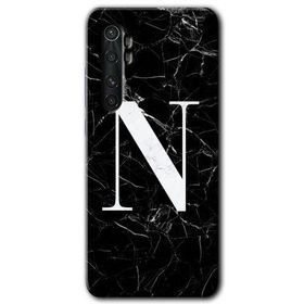 Xiaomi Mi Note 10 Lite Siyah Mermer Desenli N Harfi Baskılı Uyumlu Silikon Kılıf