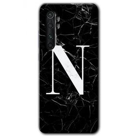Xiaomi Mi Note 10 Lite Siyah Mermer Desenli N Harfi Baskılı Uyumlu Silikon Kılıf