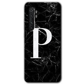 Xiaomi Mi Note 10 Lite Siyah Mermer Desenli P Harfi Baskılı Uyumlu Silikon Kılıf