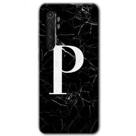 Xiaomi Mi Note 10 Lite Siyah Mermer Desenli P Harfi Baskılı Uyumlu Silikon Kılıf