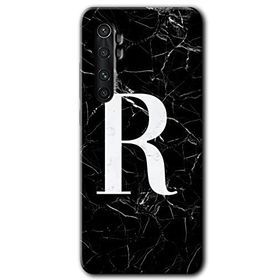 Xiaomi Mi Note 10 Lite Siyah Mermer Desenli R Harfi Baskılı Uyumlu Silikon Kılıf