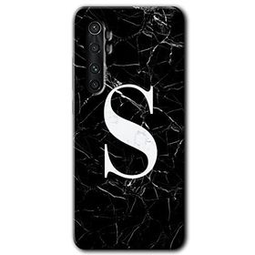 Xiaomi Mi Note 10 Lite Siyah Mermer Desenli S Harfi Baskılı Uyumlu Silikon Kılıf