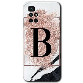 Xiaomi Redmi 10 Pembe Mermer Desenli B Harfi Baskılı Uyumlu Silikon Kılıf