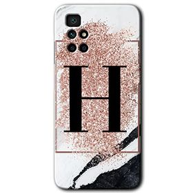 Xiaomi Redmi 10 Pembe Mermer Desenli H Harfi Baskılı Uyumlu Silikon Kılıf