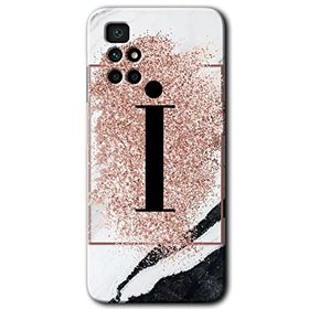 Xiaomi Redmi 10 Pembe Mermer Desenli İ Harfi Baskılı Uyumlu Silikon Kılıf