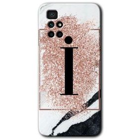 Xiaomi Redmi 10 Pembe Mermer Desenli İ Harfi Baskılı Uyumlu Silikon Kılıf