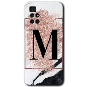 Xiaomi Redmi 10 Pembe Mermer Desenli M Harfi Baskılı Uyumlu Silikon Kılıf