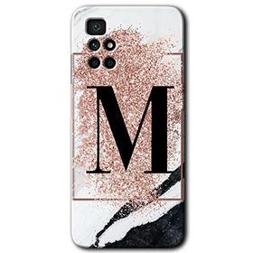 Xiaomi Redmi 10 Pembe Mermer Desenli M Harfi Baskılı Uyumlu Silikon Kılıf