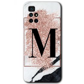 Xiaomi Redmi 10 Pembe Mermer Desenli M Harfi Baskılı Uyumlu Silikon Kılıf