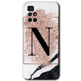 Xiaomi Redmi 10 Pembe Mermer Desenli N Harfi Baskılı Uyumlu Silikon Kılıf