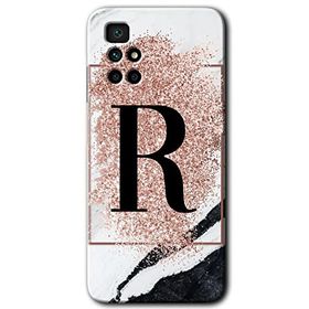 Xiaomi Redmi 10 Pembe Mermer Desenli R Harfi Baskılı Uyumlu Silikon Kılıf