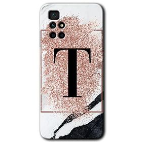 Xiaomi Redmi 10 Pembe Mermer Desenli T Harfi Baskılı Uyumlu Silikon Kılıf