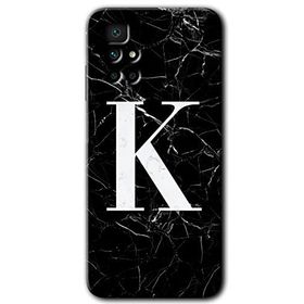Xiaomi Redmi 10 Siyah Mermer Desenli K Harfi Baskılı Uyumlu Silikon Kılıf