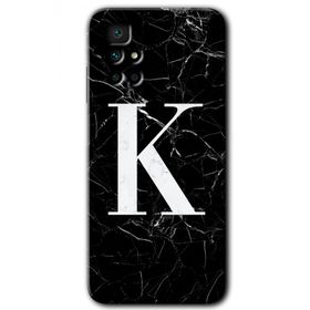 Xiaomi Redmi 10 Siyah Mermer Desenli K Harfi Baskılı Uyumlu Silikon Kılıf