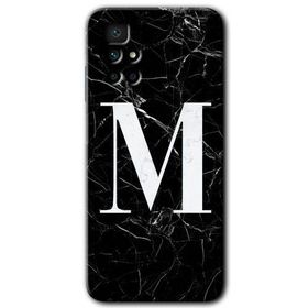 Xiaomi Redmi 10 Siyah Mermer Desenli M Harfi Baskılı Uyumlu Silikon Kılıf