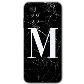 Xiaomi Redmi 10 Siyah Mermer Desenli M Harfi Baskılı Uyumlu Silikon Kılıf