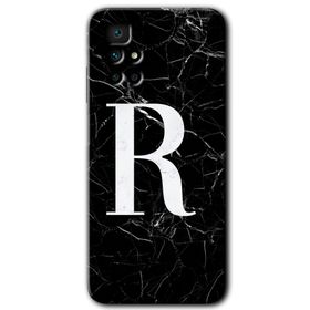 Xiaomi Redmi 10 Siyah Mermer Desenli R Harfi Baskılı Uyumlu Silikon Kılıf