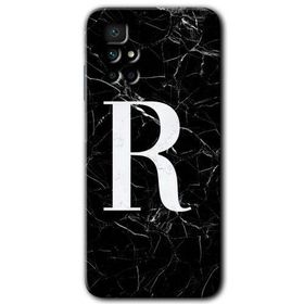 Xiaomi Redmi 10 Siyah Mermer Desenli R Harfi Baskılı Uyumlu Silikon Kılıf