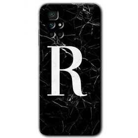 Xiaomi Redmi 10 Siyah Mermer Desenli R Harfi Baskılı Uyumlu Silikon Kılıf