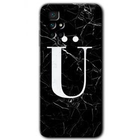 Xiaomi Redmi 10 Siyah Mermer Desenli U Harfi Baskılı Uyumlu Silikon Kılıf