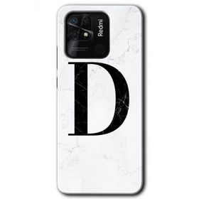 Xiaomi Redmi 10C Beyaz Mermer Desenli D Harfi Baskılı Uyumlu Silikon Kılıf