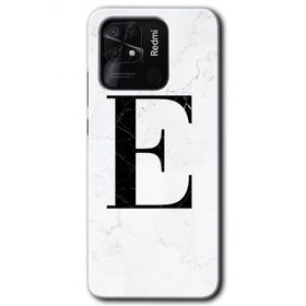 Xiaomi Redmi 10C Beyaz Mermer Desenli E Harfi Baskılı Uyumlu Silikon Kılıf