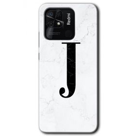 Xiaomi Redmi 10C Beyaz Mermer Desenli J Harfi Baskılı Uyumlu Silikon Kılıf