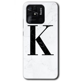 Xiaomi Redmi 10C Beyaz Mermer Desenli K Harfi Baskılı Uyumlu Silikon Kılıf