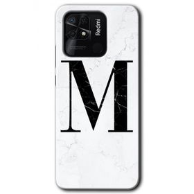 Xiaomi Redmi 10C Beyaz Mermer Desenli M Harfi Baskılı Uyumlu Silikon Kılıf