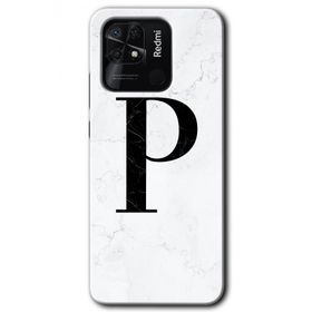 Xiaomi Redmi 10C Beyaz Mermer Desenli P Harfi Baskılı Uyumlu Silikon Kılıf