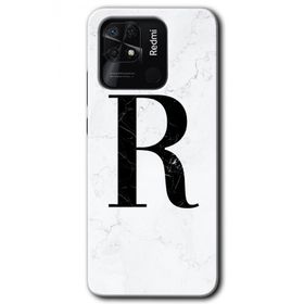 Xiaomi Redmi 10C Beyaz Mermer Desenli R Harfi Baskılı Uyumlu Silikon Kılıf